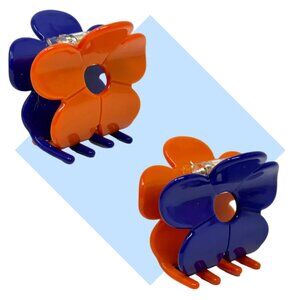 NWT Cleo Daisy Colorblock Orange and Blue Hair Claw Clip